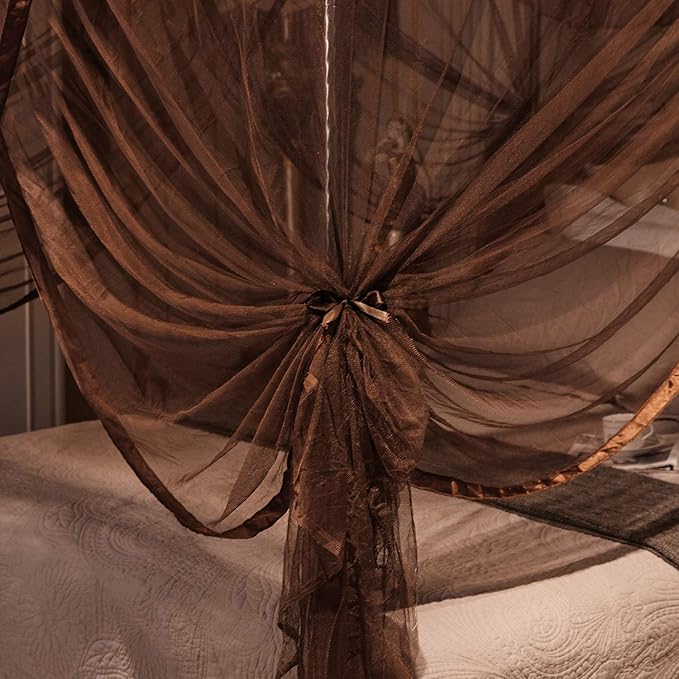 Mengersi 4 Corners Post Canopy Bed Curtains for Adults Bed Netting Bedroom Decoration (Queen, Coffee)