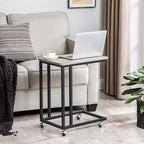 VASAGLE End Table, C Shaped TV Tray with Metal Frame Rolling Casters, Industrial Side Table for Living Room Bedroom, 19.7 x 13.8 x 23.6 Inches, Greige and Black