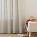 RYB HOME Short Curtains Europe Flax Linen Woven Semi Sheer Drapes Window Treatments Sun Shades Light Filtering Glare Control for Bathroom Nursery Bay Window Laundry Room, W 52" x L 45", Angora, 2 PC
