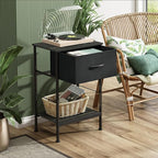 WLIVE Black Nightstand, Bedside Table with Fabric Storage Drawer, Open Wood Shelf, Night Stand for Bedroom Furniture, End Table for Dorm, Entryway, 25.03" Height