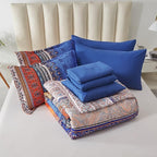 Cottolester Boho Comforter Set King Size 8 Piece Bed in a Bag Burnt Orange Paisley Fall Comforter and Sheet Set Bohemian Striped Bedding Set,Soft Microfiber Complete Bedding Set