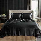 Love's cabin Satin Queen Sheets Set - 4 Piece Black Silky Bed Sheets Set with Deep Pocket, Luxury Silk Feel Satin Queen Size Sheet Set (1 Flat Sheet,1 Fitted Sheet,2 Pillow Cases)