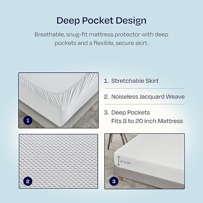 California Design Den Premium Waterproof Mattress Protector for Full Size Bed - Soft, Cooling, Noiseless, Machine Washable, Fitted Mattress Cover with 8-20 Inch Deep Pockets