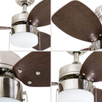 Honeywell Ceiling Fans Ocean Breeze Modern 30 Inch Ceiling Fan with Light, Pull Chain LED Indoor Fan with 3 Blades, Satin Nickel and Light Oak Blade Finish Options, Brushed Nickel (50601-01)