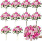 10 Bundles Peonies Artificial Flowers, Pink Silk Peony Flower Bulk Bridesmaid Bouquet for Indoor Home Decor Bedroom Kitchen Office Wedding Party Table Centerpieces