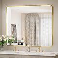 43X36 Inch Framed LED Lighted Bathroom Mirror,Wall Mounted Gold Metal Vanity Mirrors with Lights,Dimmable Illuminated Anti-Fog Mirror(Horizontal/Vertical)