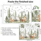 Giant Watercolor Mountain Forest Tree Wall Stickers, Sunoyar DIY Woodland Pine Wall Decal for Kids Boys, Jungle Wild Animal Fox Deer Bear Mural Decor for Nursery Bedroom Living Room Playroom (Green)