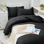 HYMOKEGE Black Twin XL Comforter Set Seersucker 5 Pieces, All Season Luxury Bed in a Bag for Bedroom, Bedding Set with Comforters, Sheets, Pillowcase & Sham