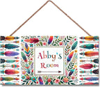 Personalized Name Sign Colorful Feather Decor For Girls Room and Baby Nursery Kids Bedroom Flowers Wood Plaque Hanging Wall Art Decor