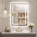 USHOWER LED Bathroom Mirror 20x28 Inch with Lights - Frameless Tempered Glass LED Backlit Lighted Mirror for Bathroom Vanity with Anti-Fog, 3 Colors Dimmable, Memory Function, Wall-Mounted