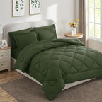 CozyLux Twin XL Comforter Set Olive Green - 5 Pieces Twin Extra Long Bed in a Bag for College Dorm, All Season Bedding Set for Girls and Boys, Soft Bed Set with Comforter, Sheets, Pillowcase & Sham