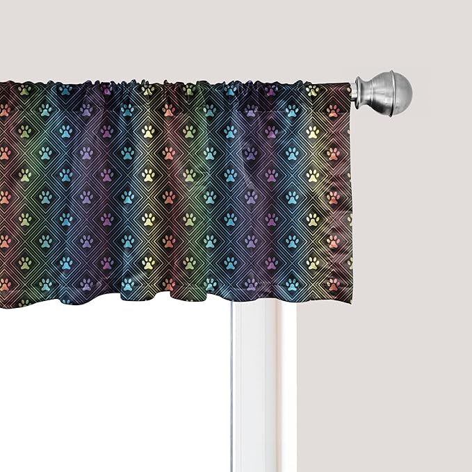 Ambesonne Dog Lover Window Valance, Paw Print Pattern Diamond Shaped Rhombus Shapes Design Geometric Arrangement, Curtain Valance for Kitchen Bedroom Decor with Rod Pocket, 42" x 18", Petrol Blue
