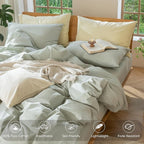 MooMee Bedding Duvet Cover Set 100% Washed Cotton Linen Like Textured Breathable Durable Soft Comfy (Heathered Sage Green, Cal King 104"x98")