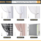 Treatmentex Pom Pom Yellow Sheer Curtains for Girl's Room 63" Linen Texture Voile Draperies for Bedroom 52" w 2 Pack