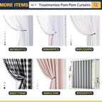 Treatmentex Pom-Pom Pink Sheer Curtains for Girl's Room 95 inches Linen Textured Look Red Sheer Window Draperies for Bedroom Living Room, 52" w x 2 Panels, Rod Pocket