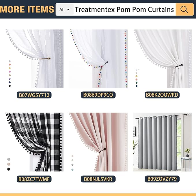 Treatmentex Pompom Linen Sheer Curtains for Living Room Bedroom 72 inches Long Slub Textured Window Curtain Drapes for Office 2 pcs, Beige