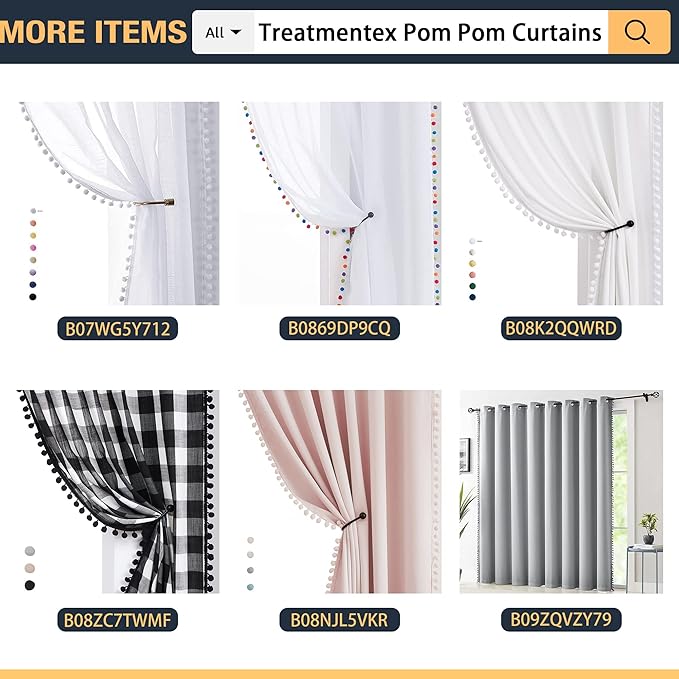 Treatmentex Snow White Sheer Curtains 95" Bedroom Decorative Pompom Trimmed Voile Window Curtain for Living Room Linen Look 2 Panels