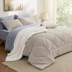 Bedsure King Size Comforter Set - 7 Pieces Reversible Beige Bedding, King Size Bed Set for All Seasons, Bed in a Bag with Down Alternative Comforter, Sheets, Pillowcases & Shams