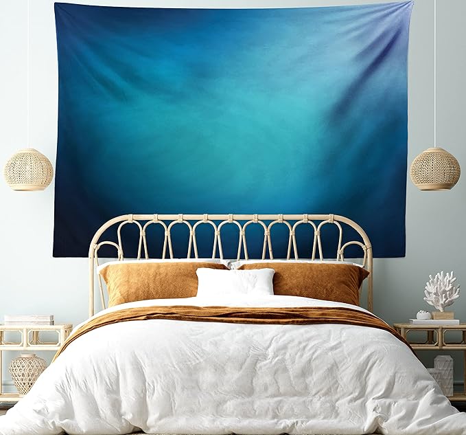 Ambesonne Navy Blue Tapestry, Abstract Vibrant Shaded Digital Color on Plain Background Bohemian Print, Wide Wall Hanging for Bedroom Living Room Dorm, 60" X 40", Turquoise Navy