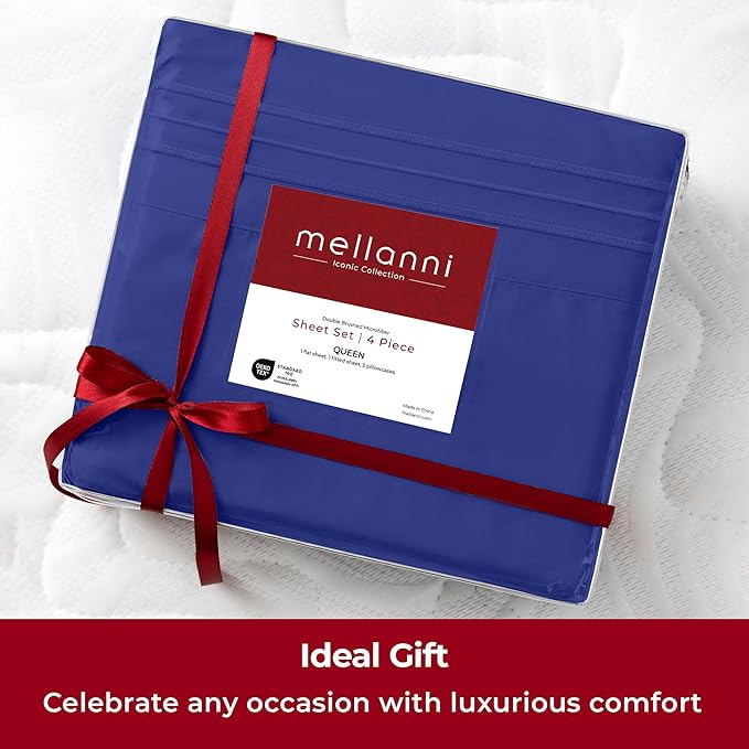 Mellanni Extra Deep Twin XL Sheets - 3 PC Iconic Collection Bedding - Hotel Luxury, Ultra Soft, Cooling Bed Sheets - Wrinkle, Fade, Stain Resistant (Twin Extra Long, Royal Blue)