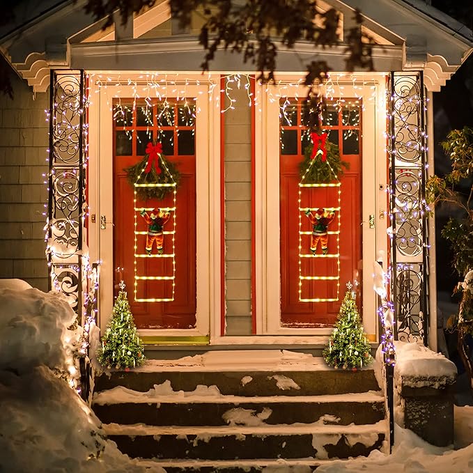 Toodour LED Christmas Light - 2.5FT Christmas Decorative Ladder Lights with Santa Claus, Xmas Decorations Light for Indoor Outdoor, Window, Garden, Home, Wall, Xmas Tree Decor - Warm White