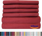 Sweet Home Collection 6 Piece 1500 Supreme Collection Brushed Microfiber Deep Pocket Sheet Set-2 Extra Pillow Cases, Great Value, Split King, Burgundy