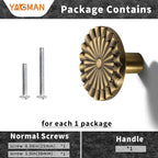 Brushed Antique Brass Cabinet Knobs 10 Pack Kitchen Vintage Round Sunflower Dresser Drawer Hardware Furniture Cupboard Handles for Bathroom Single Hole Knob SH-AB-K10