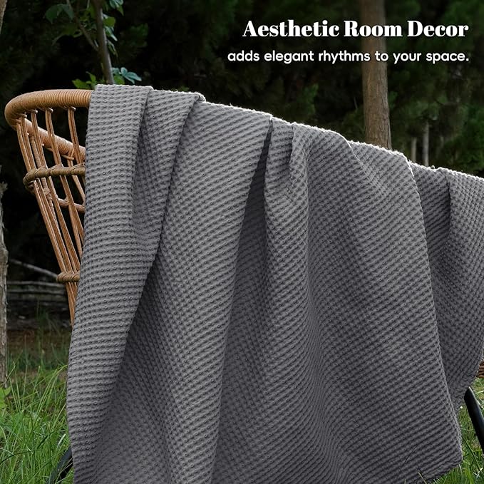 PHF 100% Cotton Waffle Weave Blanket Queen Size for Bed,Snag Proof Lightweight Breathable Moisture-wicking Throw for Couch,Great for Layering in Cold Weather,Machine Washable, Home Decor Gift-Charcoal