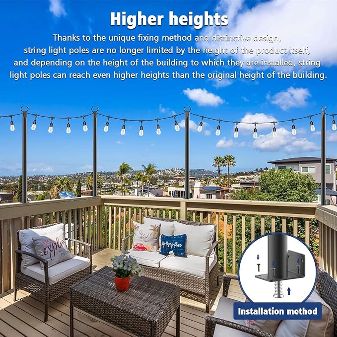 10 Pack 5Ft String Light Poles,Outside String Lights,Outdoor Light Poles,Metal Poles Stand for Patio,Backyard,Deck