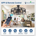 DLLT Caged Ceiling Fan with Lights: 26" Bladeless Fandelier with Light and Remote - Black Industrial Chandelier Fan Light for Bedroon Living Dining Room Kitchen
