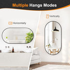 Delma Bathroom Wall Full Length Mirror for Wall, 48''x24'', Gold Oval for Bedroom Entryway Bathroom, Metal Framed Vanity(48''x24'',Black)