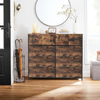 SONGMICS10 Drawers Wide Dresser, 10 Drawers 10-Drawer Dresser Storage Tower, Metal Frame, Wooden Top and Front, Fabric Drawers, 10 Drawers Brown and Black ULGS145B01