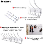 Dseap Coat Rack Wall Mount - 29.5” Long 8-Tri-Hooks Heavy Duty Coat Hanger Rail Wall Hooks for Hanging Coats Hats Clothing Clothes Purse Mudroom Entryway, White