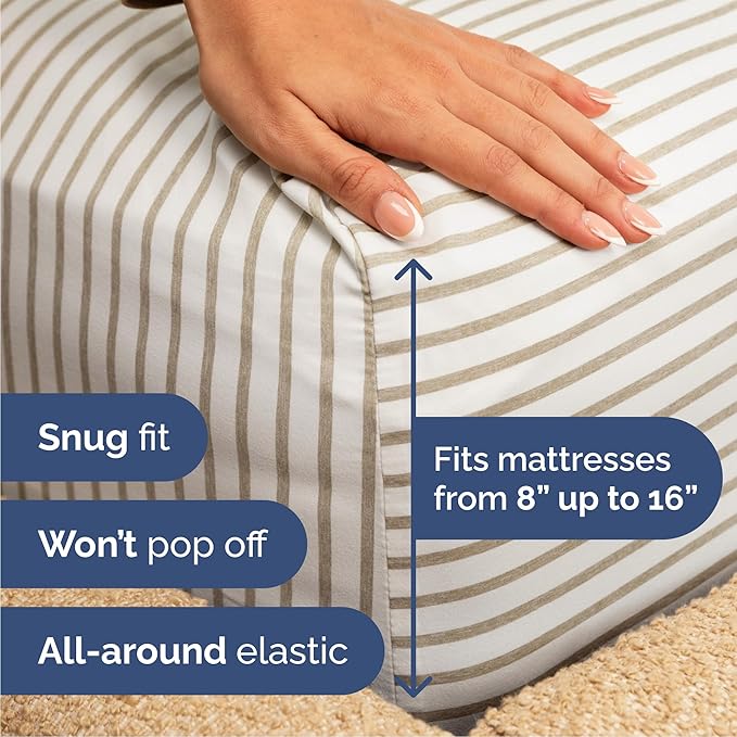 Cal King 6 Piece Sheet Set - Comfy Breathable & Cooling - Soft Hotel Luxury Bedding Set w/ 8-16 Inch Deep Pockets - 1 Flat & 1 Fitted Sheet & 4 Pillowcases - Wrinkle Free & Easy Care - Beige Stripes 2