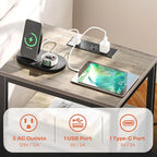 SUPERJARE Nightstand with Charging Station, Bed Side Table with Adjustable Fabric Drawer, Night Stand for Bedroom, 3-Tier Storage End Table, for Living Room, Oak