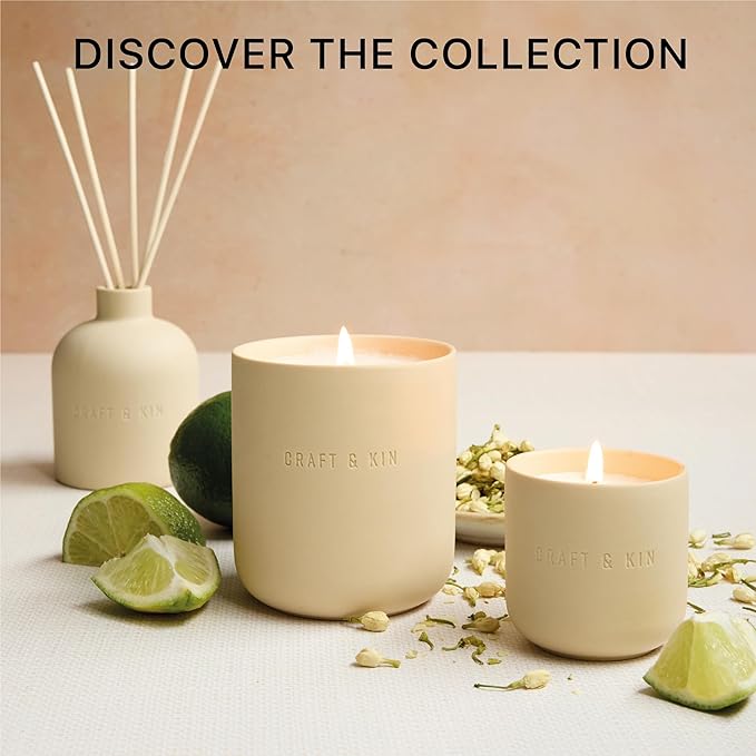Craft & Kin Christmas Reed Diffuser for Home & Bathroom – Neroli & Jasmine Holiday Reed Diffuser Set with Fragrance Sticks, Long-Lasting Alcohol-Free Winter Scent, Earthenware Collection, 6.7oz