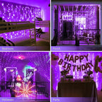JMEXSUSS 300LED Purple Christmas Lights with Remote, Curtain Hanging Light Plug in, 8 Modes Purple String Lights for Bedroom Window Wall Party Backdrop Halloween Christmas Decorations