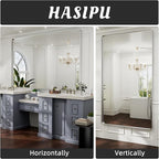 Hasipu 55×32 Inch Large Bathroom Mirror for Wall, Rectangular Silver Metal Frame Bathroom Mirrors, Modern Wall Mounted Vanity Mirror for Bathroom (Hangs Horizontal or Vertical)