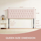 Tufted Upholstered Headboard Queen Size, Solid Wood Head Board with Durable Metal Legs, Adjustable Height Bed headboard from 37” to 51” Fabric Headboard in Modern Button Design, Pink