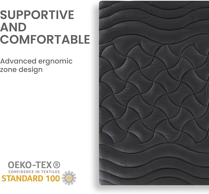 SLEEP ZONE Full Size Cooling Mattress Topper for Double Bed, Premium Zoned Cool Mattress Pad Cover, Padded Mattress Protector Breathable Washable, Deep Pocket 8-21" (Black, Full)