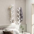 Vlush Wall Mounted Metal Coat Rack with 9 Hooks Modern Minimalist Coat Racks, Upright hat rack for wall for Hanging Clothes, Hats, Hanging Bags and Scarves Entrance Wall Iron Coat Rack (White)