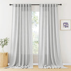 RYB HOME Semi Sheer Curtains 102 inches Long, Light Filtering Privacy Natural Farmhouse Linen Texture Drapes for Living Room Bedroom Dining Room, W 52 x L 102 inches, Dove Grey, 2 Panels