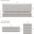 Vänt Upholstered Wall Panels - King/Cal King Size Wall Mounted Headboards - Ribbed Stone - Twin/King - Set of 4 Panels (Each Individual Panel 39"x11.5")