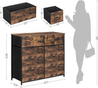 SONGMICS10 Drawers Wide Dresser, 10 Drawers 10-Drawer Dresser Storage Tower, Metal Frame, Wooden Top and Front, Fabric Drawers, 10 Drawers Brown and Black ULGS145B01