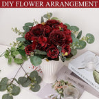 Peony Artificial Flowers, Faux Peonies Hydrangea Eucalyptus Bouquet 12 Packs Silk Vintage Realistic Peony Floral Arrangement for Vase Wedding Centerpiece Table Home Party Decor-Burgundy