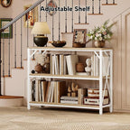 Homeiju Entry Table 40" Width, 3-Tier Entryway Table with Storage, Industrial Sofa Table with Open Shelves, Foyer Tables for Entryway, Hallway, Kitchen, Living Room and Bedroom, Light Coffee
