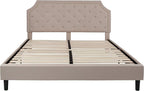 Flash Furniture Brighton Fabric Arched Tufted Upholstered King Size Platform Bed, Modern Low-Profile King Bed Frame with Headboard, Beige
