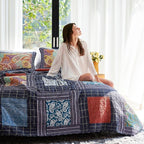 Secgo King Size Comforter Set- 100% Cotton Quilt King Size Set, Black bedspreads (96 * 108 Inch) with 2 Pillow Shams, Patchwork Reversible Lightweight Bedding