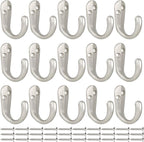 IBosins 15PCS Coat Hooks Wall Mounted Single Prong Robe Hook for Hanging Towel Hooks with 30 Screws for Bags, Hat, Cap, Scarf, Cup (Silvery)