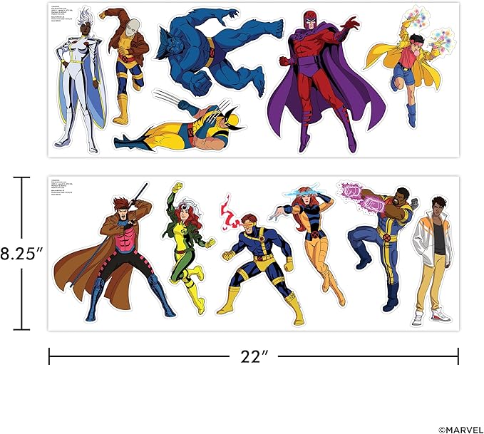 Marvel X-Men Wall Decals - Set of 12 Wall Stickers Wolverine Cyclops Storm Rogue Vinyl Stickers for Bedroom Bathroom Decor - Peel and Stick Room Decorations